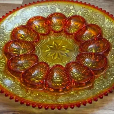 Uber Rare 1972 Montgomery Ward Centennial Sunset Cadmium Egg Plate -Ad In Pic - Potterville