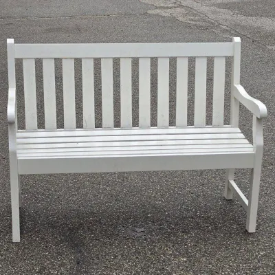 White Outdoor Wooden Garden Bench - Slatted Porch and Patio Seat