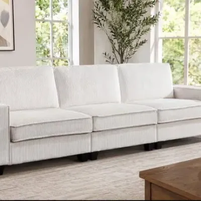 Oversized 3-Seater Corduroy Sofa with USB and Type-C Charging