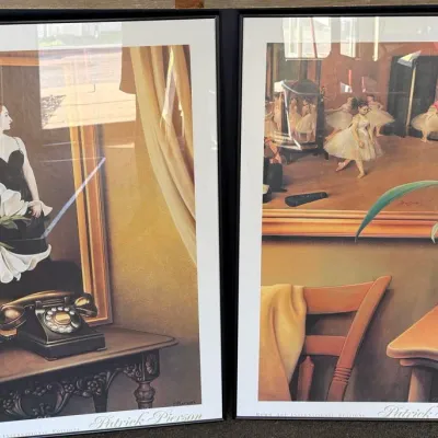 Framed Patrick Pierson Art Prints Pair: Woman with Telephone and Ballerinas with Gladiolus