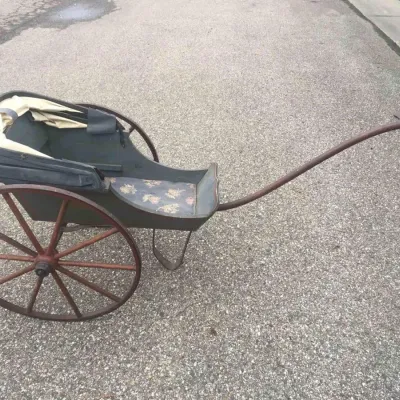 Antique Large Wooden Baby Doll Carriage Stroller Buggy Cloth Top