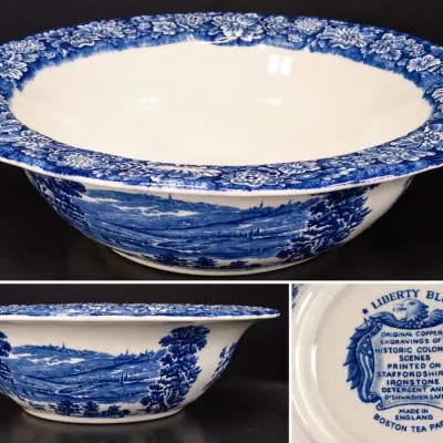 Liberty Blue Staffordshire Ironstone Boston Tea Party Serving Bowl England - Potterville