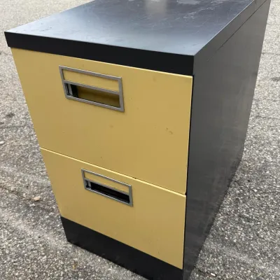 Two-Drawer Metal Filing Cabinet: Black and Yellow Office Storage Unit