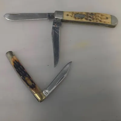 Fair of Faux Antler Pocket Knives - Buck and Case