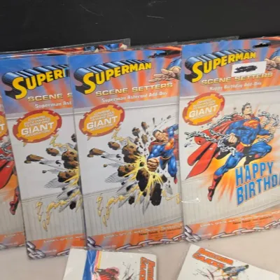 4 Superman Scene Setters Add-Ons and Battlestar Galactica Napkins