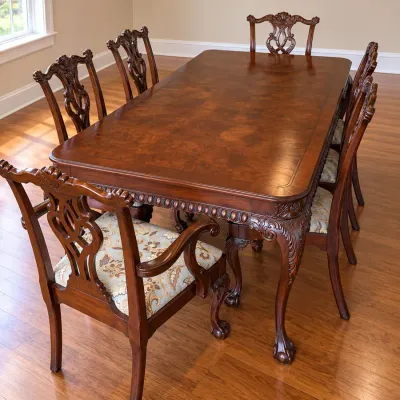 Chippendale-Style Mahogany Dining Table with 6 Hekman Chairs - more photos (1) - Lot 7310875
