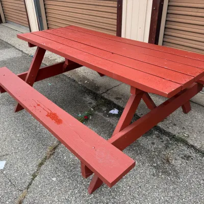 Classic Wooden Outdoor Picnic Table with Attached Bench Seating