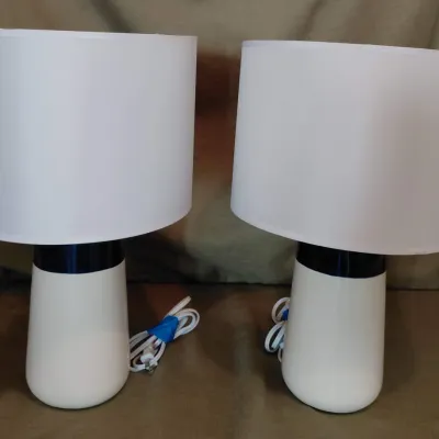 2 Ceramic Lamps - White and Blue, Like New
