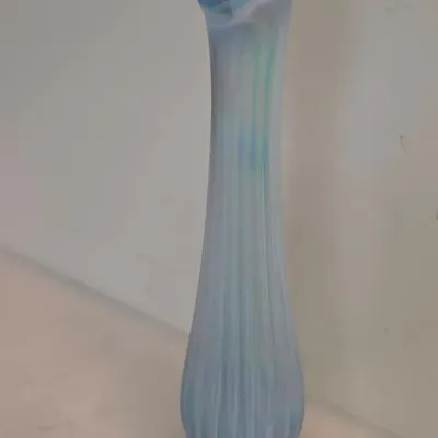 Blue Opalescent Swung Glass Bud Vase - 8.5" Tall