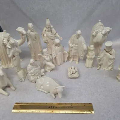 Vintage Glazed White Ceramic Nativity Set