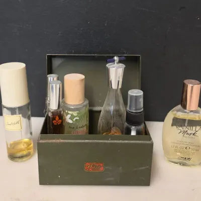 Vintage Recipe Box with Various Perfumes