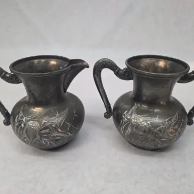 Antique Vintage "Barbour Bros. Co." Creamer Pitcher and Sugar Bowl Set of 2