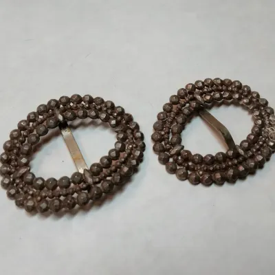 Antique Victorian Cut-Steel Beaded Shoe or Sash Buckles Ornate Matching Pair - Potterville