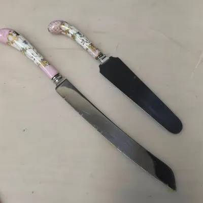 Pair of Porcelain Handled Cake Knives