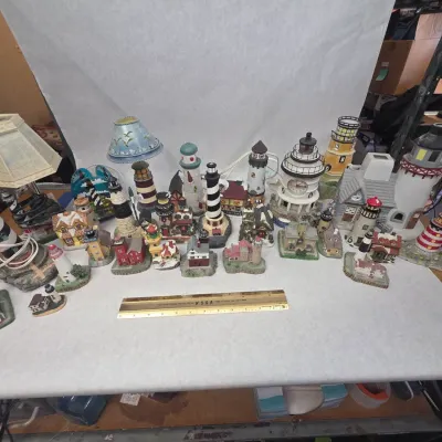 Large Collection of Vintage Lighthouse Lamps and Decorations