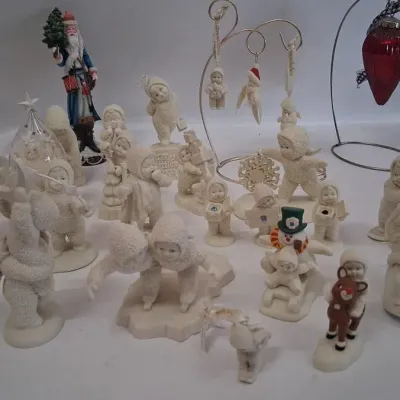 Small Collection of Vintage Snowbabies Ceramic Christmas Decor and Ornaments