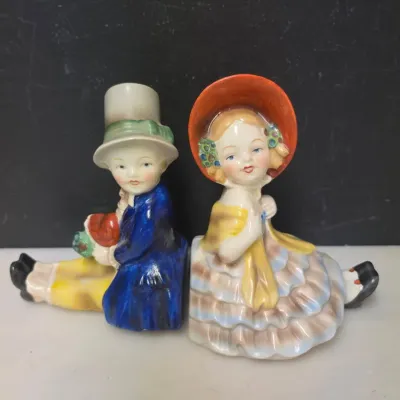 Pair of Erphila Art Pottery Boy and Girl Figurines, US-Zone Germany
