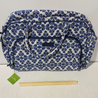 Vera Bradley, Weekender, Cobalt Tile, Blue & White Floral Travel Bag With Shoulder Strap - Estate Sales Warehouse (GR)