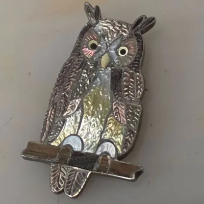 Zuni Owl Multi-Inlay Pin/Pendant Signed by Ed and Pablita Quam