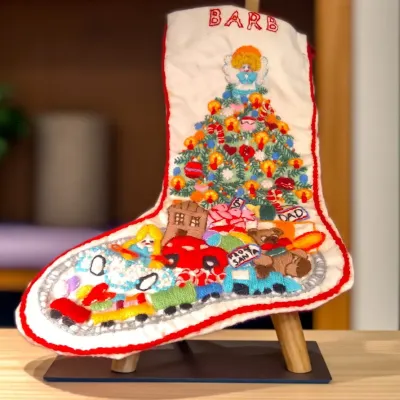 Vintage 1979 Sunset "Christmas Fantasy" Hand-Embroidered Crewel Stocking by Chris Davenport - Potterville