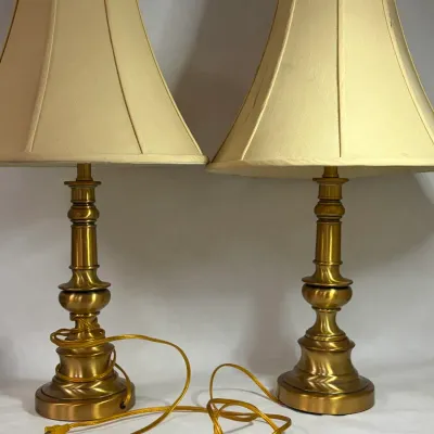 2 Matching Brass Lamps with Shades - Stiffel Brand
