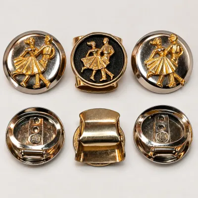 Mid-Century Rockabilly Dancing Couple Scarf Clips Set of 3, Black Enamel & Two-Tone Metal - Potterville