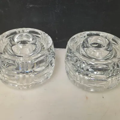 Pair of Cut Crystal Taper Candle Holders, Possibly Waterford