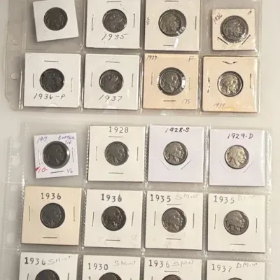 Lot of 40 - Carded Buffalo Nickels - Includes 1917 - 1936
