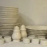Pfaltzgraff White Dishes - 17 Plates, 6 Mugs, 7 Bowls, Salt and Pepper, 8 Napkin Holders