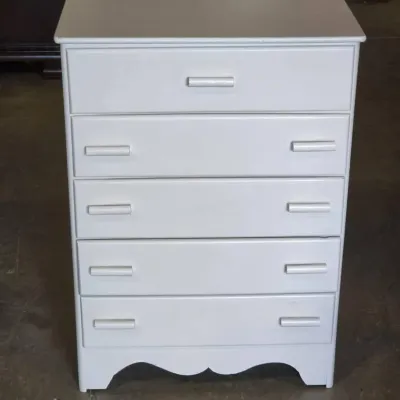 Vintage White Painted 5-Drawer Dresser - Tall Chest of Drawers with Scalloped Base