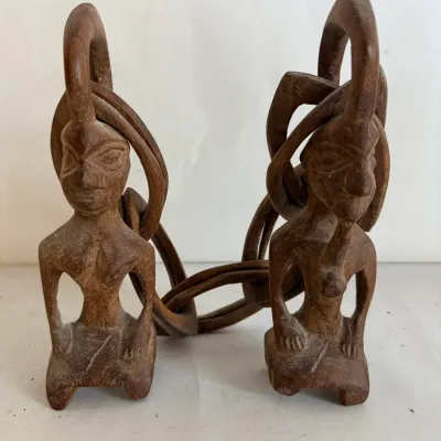 Hand-Carved Wooden Chain Figurine: Interlocking Linked Figures Sculpture