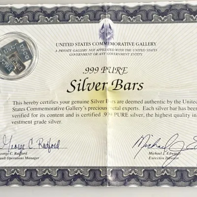 Lot of (4) - 1 Gram - .999 Fine Silver USCG Ingot / Bars with COA
