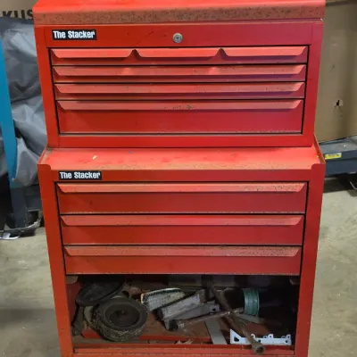 The Stacker" Red Metal Stackable Tool Chest and Rolling Cabinet - Full of Tools
