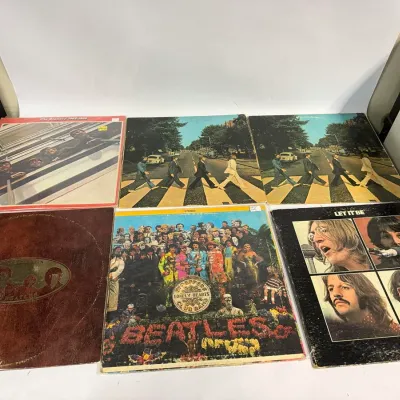 The Beatles Vintage Vinyl Record LP Album Collection Lot, Abbey Road, Let It Be, Sgt. Pepper, 6 Piec