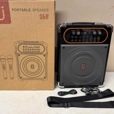 Portable Speaker S68: PA Sound System with Microphones and Accessories in Box