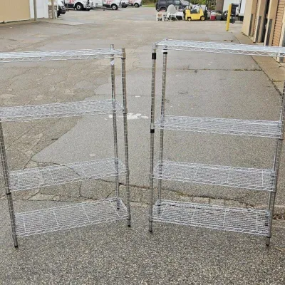 Pair of Chrome Metro-Style Wire Shelving Racks - 4-Tier Adjustable Garage and Pantry Shelves