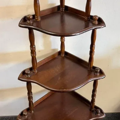Vintage Turned Wood Five-Tier Corner Display Shelf Stand