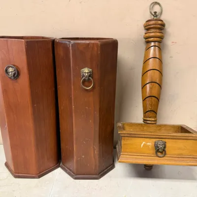 Vintage Wooden Wall Pocket Planter and Matching Umbrella Stands