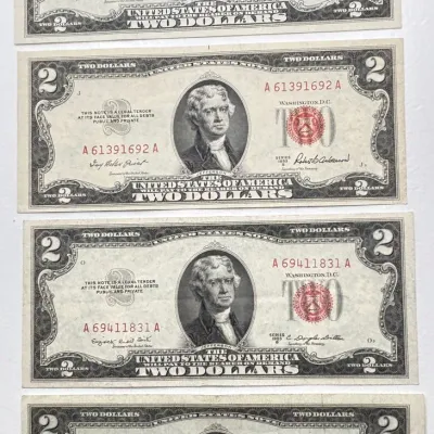 Lot of 4 - Crispy $2 Red Seal - Legal Tender Notes - 1953 / 1953 A / 1953 B / 1953 C