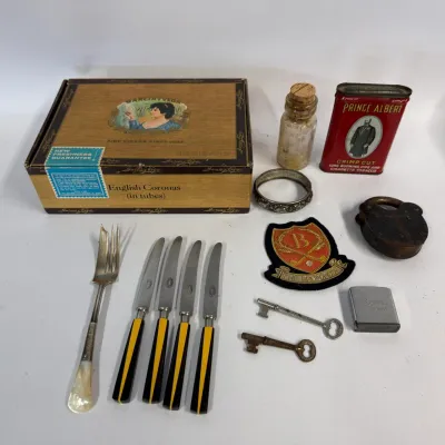 Garcia y Vega Cigar Box, Solingen Flatware, Prince Albert Tobacco Tin & Collectibles Lot #1