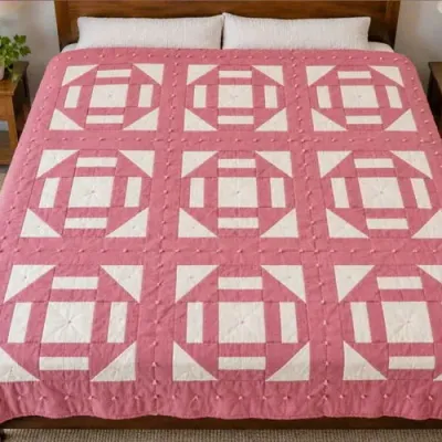 80x90 Handmade 1920-30's "Hole In The Barn Door" Pattern Quilt - Potterville