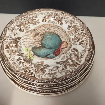 Set of 6 Clarice Cliff Royal Staffordshire Turkey Plates