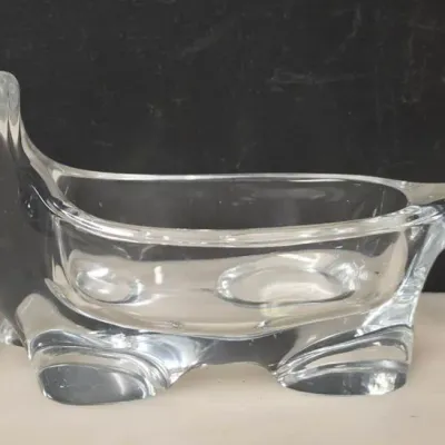 Figural Crystal Cat Candy Dish / Trinket Bowl