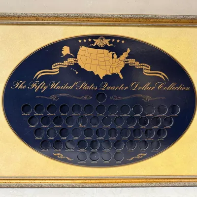 Framed 50 State Quarter Collection Display Board: Wall Mounting Collector Frame