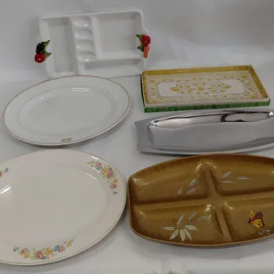 6 Platters - Ceramic, Porcelain, Steel, Glass, Wood