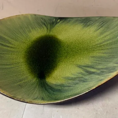 Mid-Century Modern Green and Brown Ceramic Double-Footed Planter Bowl