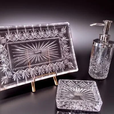 Godinger Shannon Dublin Crystal 3 Piece Vanity Set with Tray Soap Dispenser and Soap Dish - Potterville