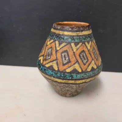 Italian Mid-Century Art Pottery Vase Geometric 7 in Tall