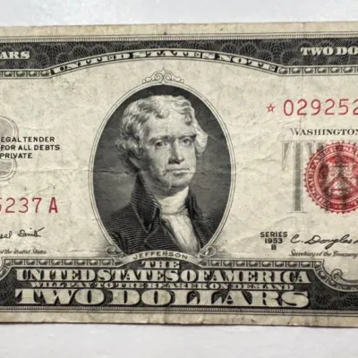 1953 B - Star Note - $2 - Red Seal Bank Note