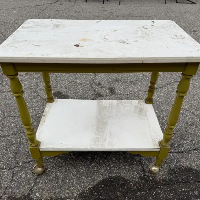 Vintage 2-Tier Rolling Utility Cart with Turned Legs